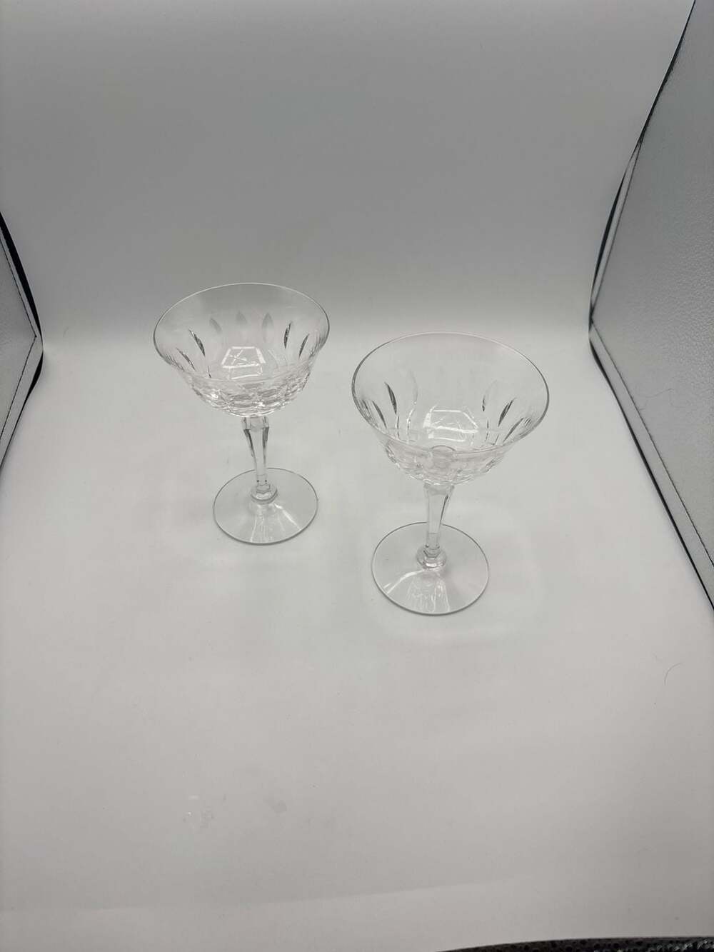 Two Vintage Tiffin-Franciscan Crystal Elyse Champagne Sherbet Glasses see notes